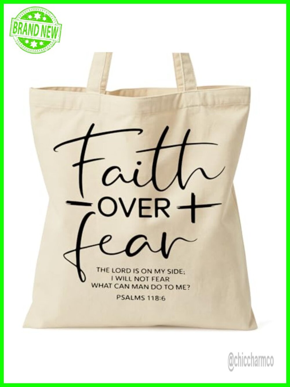 Faith Over Fear Canvas Tote Bag for Women Work Church Shopping